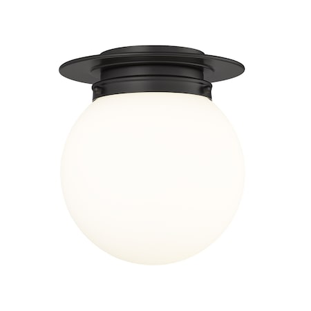 Z-Lite Calhoun Flush Mount, 1-Light, 9 In.W x 10.5 In.H, Matte Black/White Opal 7505F9-MB